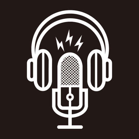 silhouette square headphone without mic for music listening, broadcast or podcast - silhouette square headphone without mic icon or logo isolated on whiteのイラスト素材