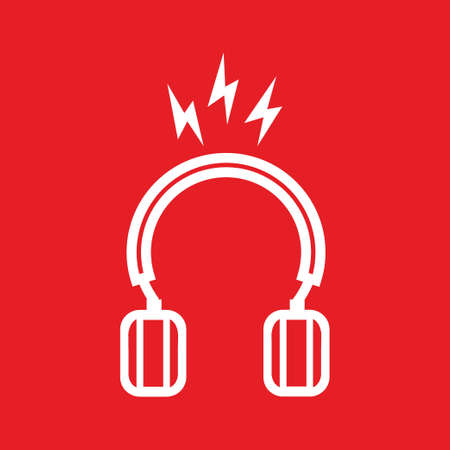 silhouette square headphone with lightning sign for music listening, broadcast or podcast - silhouette square headphone lightning sign icon or logo isolated on redのイラスト素材