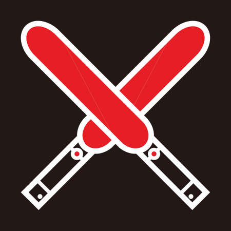 red and white crossed shotgun microphone for recording, filming, news anchor, television or infotainment news, etc - red and white crossed shotgun microphone isolated on blackのイラスト素材