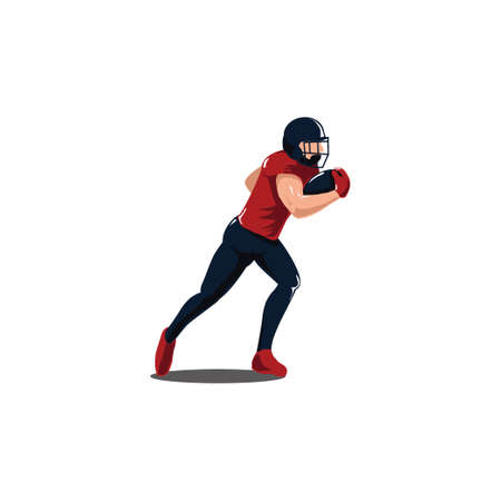 sport men keeping the ball when running on a rugby game - football player keeping the ball isolated on whiteのイラスト素材