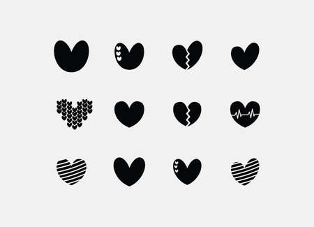 silhouette Heart icon set - silhouette cute love logo icon set sign - Heart icon vector, Love Hearts, Heart icon vector set isolated on white background. Heart icon art. Heart icon eps setのイラスト素材