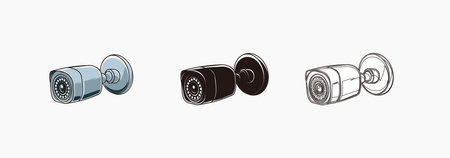 CCTV camera outdoor icons set with tube shape design - colored, silhouette, line icon vector...