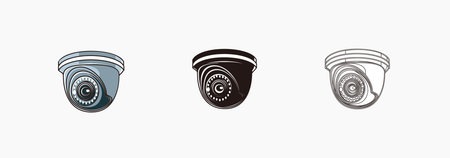 CCTV camera outdoor icons set. half ball shape CCTV - colored, silhouette, line icon vector illustrations isolated on whiteのイラスト素材