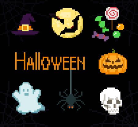 Set of pixelated Halloween iconsのイラスト素材