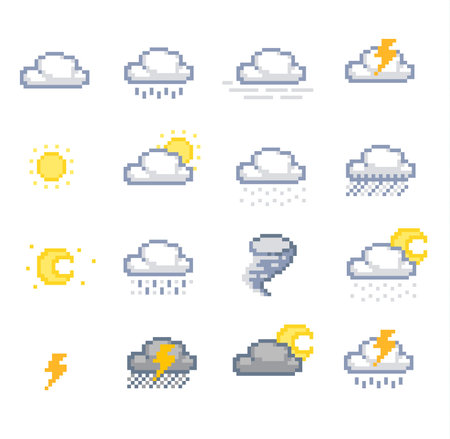 Set of pixelated weather iconsのイラスト素材