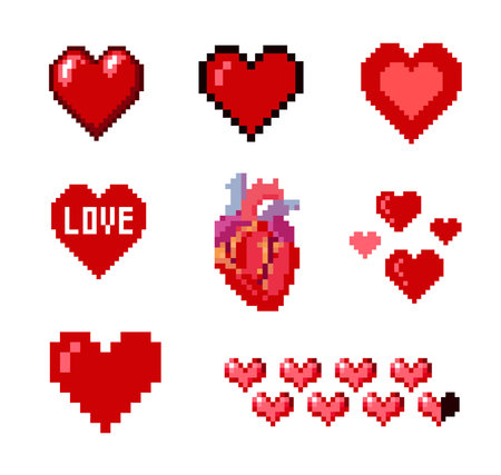 Set of various pixelated heartsのイラスト素材