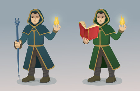 Illustration of Magician With Magic Wand and Bookのイラスト素材