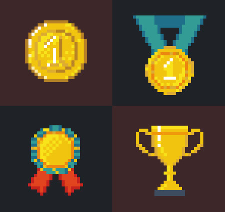 Set of pixel Awards and Trophyのイラスト素材