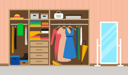 Flat room interior with wardrobe and mirrorのイラスト素材