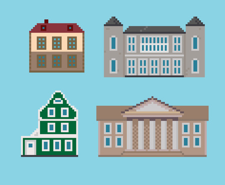 Set of Various Pixel Housesのイラスト素材