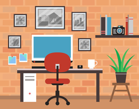 Modern Photographer Room with Brick Wallのイラスト素材