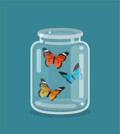 Jar and beautiful butterflies insideのイラスト素材