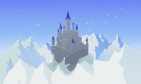 Landscape With Castle And Mountaines With Snowのイラスト素材