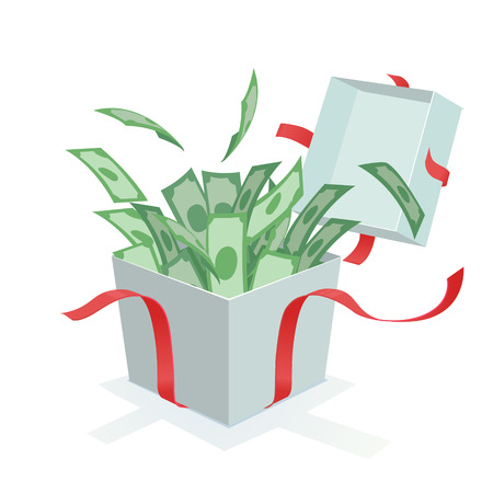 Money coming out of the gift boxのイラスト素材