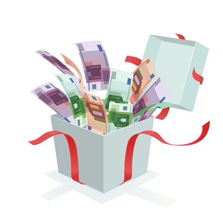 Money coming out of the gift boxのイラスト素材