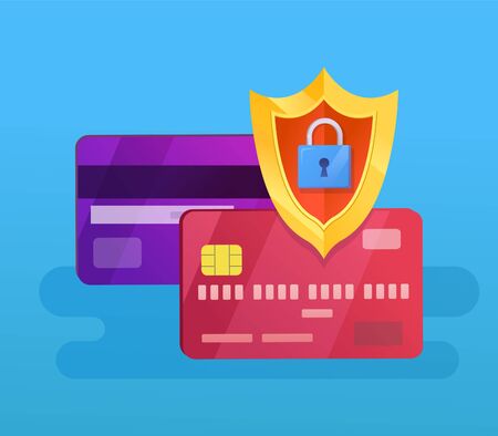 Credit cards protection with shield and lockのイラスト素材