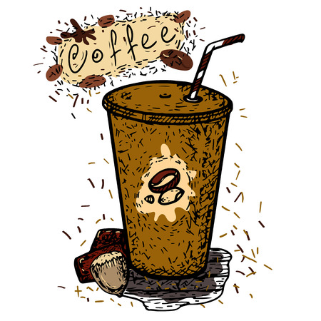 Coffee in a glass with a strawのイラスト素材