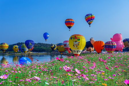 Balloons in sky ,Balloon Festival,Singhapark International Balloon Fiesta 2017,Chiang Rai, Thailand.のeditorial素材