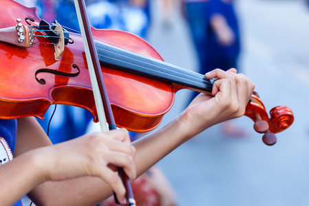 violin,Hand on the strings of a violin.