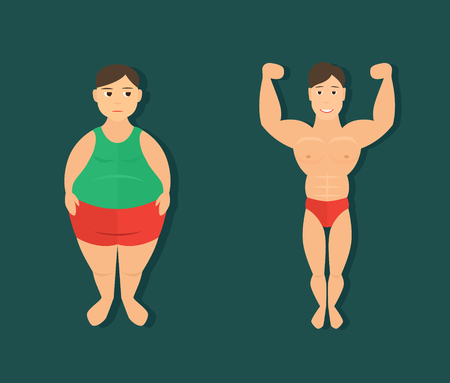 vector illustration in a flat style man before and after sportsのイラスト素材