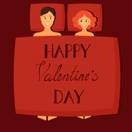Vector illustration couple in bed man and womanのイラスト素材
