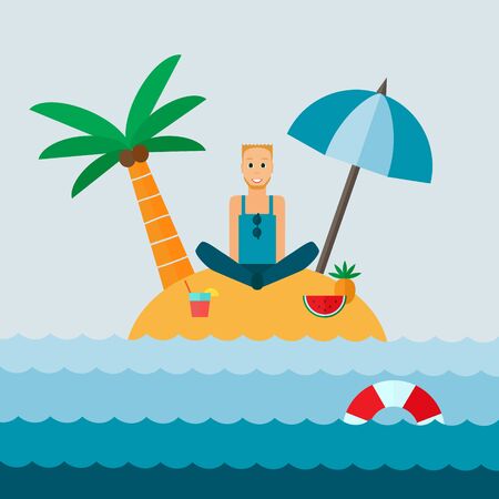 The man on the island. Flat design vector illustration.のイラスト素材