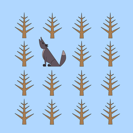Vector illustration of a wolf in winter forest