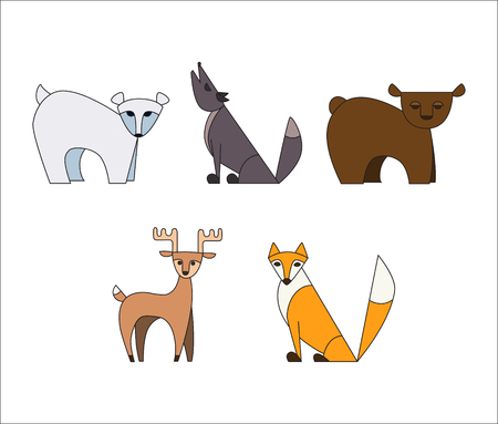 Vector set animals. Polar bear, Wolf, brown bear, deer, Foxのイラスト素材