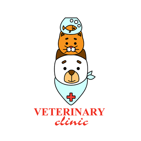 Logo of the Veterinary clinic. Dog, cat, aquarium with fish.のイラスト素材