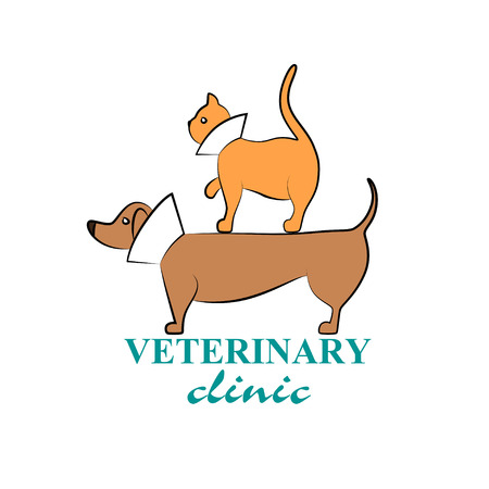Dog and cat with elizabethan collar. Veterinary Clinic icon.のイラスト素材