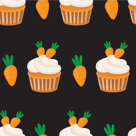 Carrot Cupcakes seamless pattern. Vector background.のイラスト素材