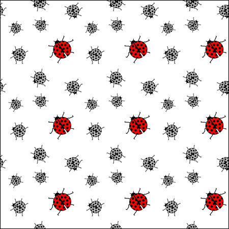 Vector ladybug seamless pattern. on green background for textiles and banners.のイラスト素材