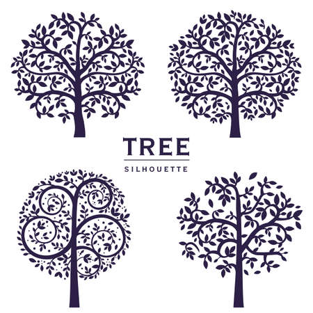 Set of four simple tree decor silhouette vector imageのイラスト素材