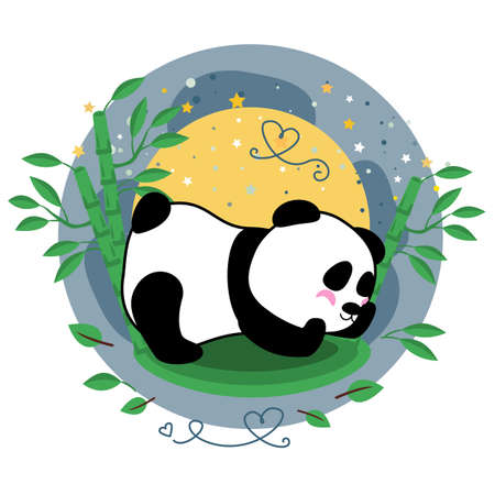 Vector illustration, cute panda sleeping, bamboo leaves.のイラスト素材