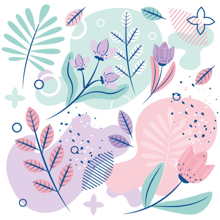 Delicate spring and summer flowers, vector illustration. Floral elements for invitation cards, wedding, and web banners. isolated on white.のイラスト素材