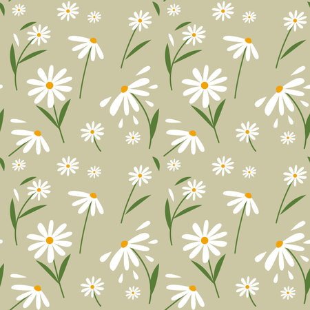 Beautiful daisy chamomile floral seamless pattern for fabric textile print and wrapping paper.のイラスト素材