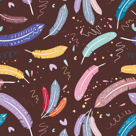 Seamless pattern with feathers and confetti. vector illustration.のイラスト素材