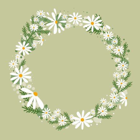 Floral wreath with camomile flowers. vector illustration.のイラスト素材
