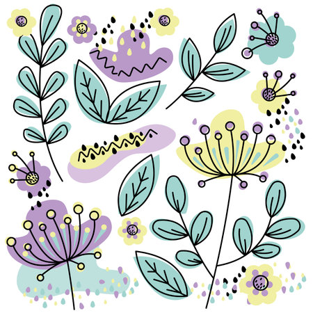 Set of hand drawn doodle floral elements. vector illustration.のイラスト素材