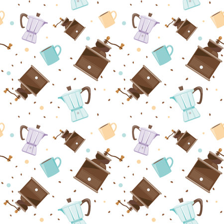 Coffee seamless pattern. Hand drawn coffee background. vector illustration.のイラスト素材