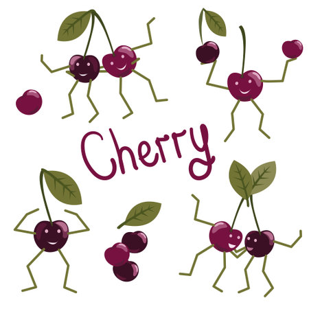 Funny cartoon cherry on white background. vector illustration for your design.のイラスト素材
