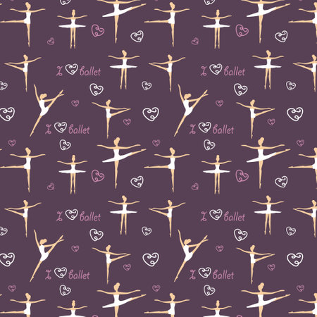 Seamless pattern with cute hand drawn ballet dancers. vector illustration.のイラスト素材