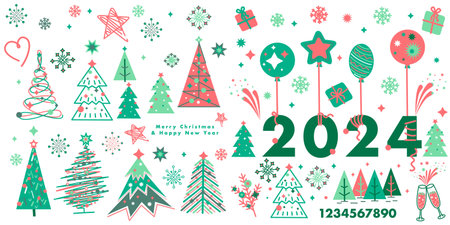 Big set of Christmas and New Year elements for design. vector illustration.のイラスト素材