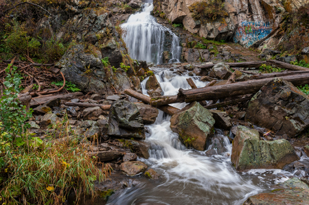 great waterfall in the mountainsのeditorial素材