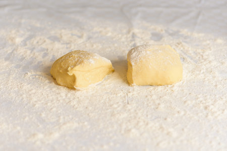 the process of preparing dough for dumplingsの写真素材