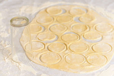 the process of preparing dough for dumplingsの写真素材