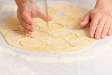 the process of preparing dough for dumplingsの写真素材