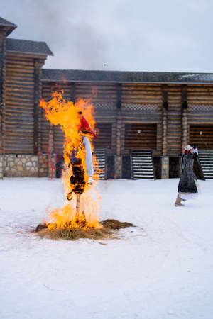 russia voronezh. maslenitsa holiday to burn an effigy spring folk festival.のeditorial素材