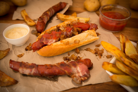 Hot dog and french friesの写真素材