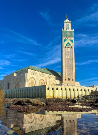 Beautiful view of the Hassan II Mosque in Casablanca, Moroccoの写真素材